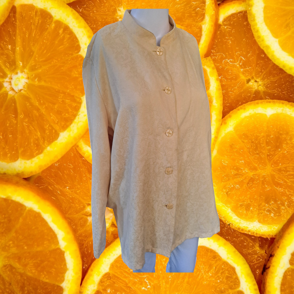Sag Harbor Yellow Embossed Collarless Button‎ Up Blouse Size 16